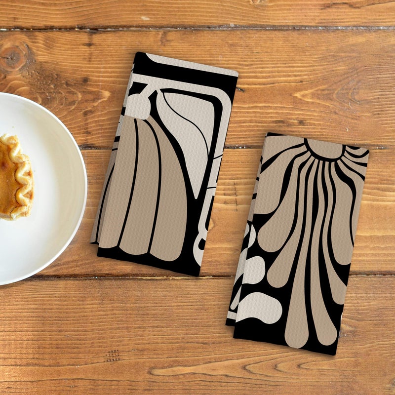 Qpenm Abstract Boho Neutral Taupe and Beige Floral Kitchen Towels Set of 2, Retro 70s Groovy Floral Hand Towels for Bathroom, Modern Minimalist Botanical Dish Tea Towels for Kitchen Decor, 16x24 Inch - Image 3