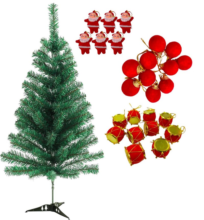Evisha 12 Balls 12 Drum 6 Red Small Santa Theme Christmas Tree Hanging Ornaments and 3 Ft Artificial Christmas Tree for Christmas Party Decoration - Image 1