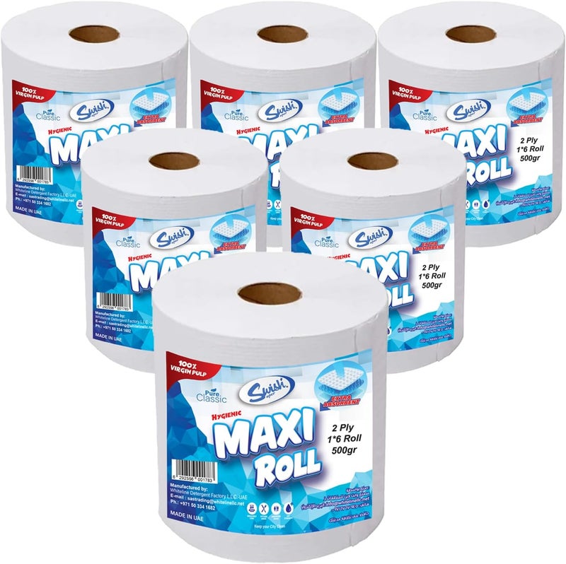 سويش سوبر مناشف المطبخ الورقية Swish Maxi Roll، طبقتان، 500 جرام، عبوة من 6 لفات - Image 1