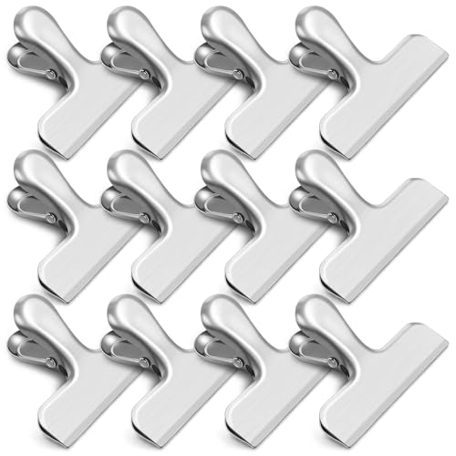 WUDIME 12 Pack Chip Clips, Stainless Steel Bag Clips Food Clip, Heavy Duty Bag Clip for Food Storage, Air Tight Seal Perfect for Kitchen Office Usage (Silver) - Image 1