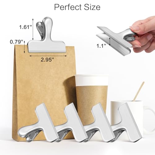 WUDIME 12 Pack Chip Clips, Stainless Steel Bag Clips Food Clip, Heavy Duty Bag Clip for Food Storage, Air Tight Seal Perfect for Kitchen Office Usage (Silver) - Image 2