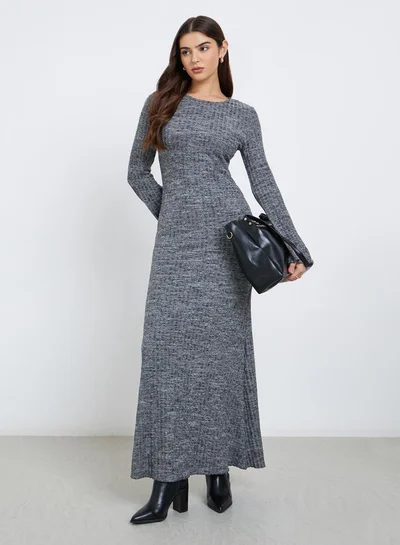 Styli Styli Grey Brushed Knit Sweater Maxi Dress