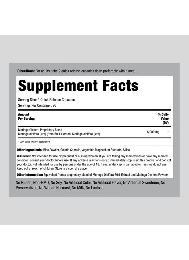 Piping Rock Moringa Oleifera 6000Mg ; 180 Capsules ; Leaf Concentrated Extract ; Herbal Supplement ; Nongmo Gluten Free  - Image 3
