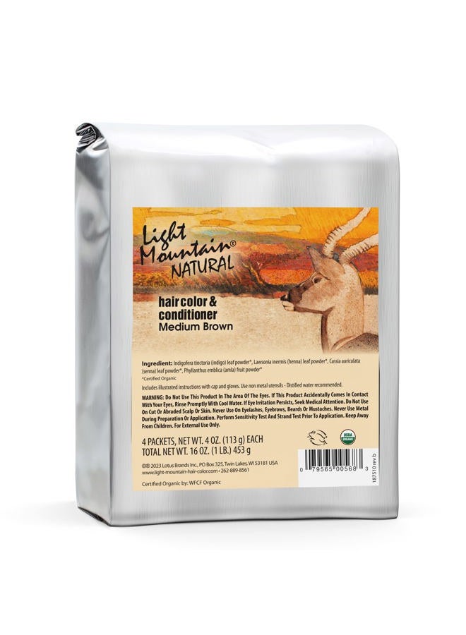 Light Mountain Henna Hair Color & Conditioner - Medium Brown Hair Dye for Men/Women, Organic Henna Leaf Powder and Botanicals, Chemical-Free Semi-Permanent Hair Color, 16 Oz - Image 1