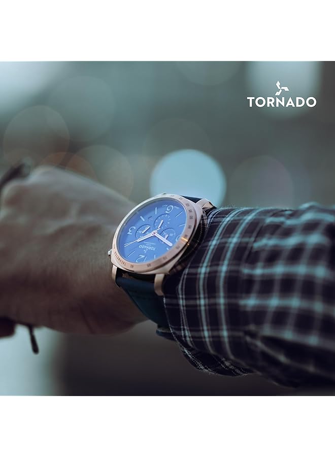 تورنيدو ساعة رجالية يابانية بحركة كوارتز وشاشة كرونوغراف وحزام من الجلد السويدي T9102 Rlnn باللون الأزرق - Image 3