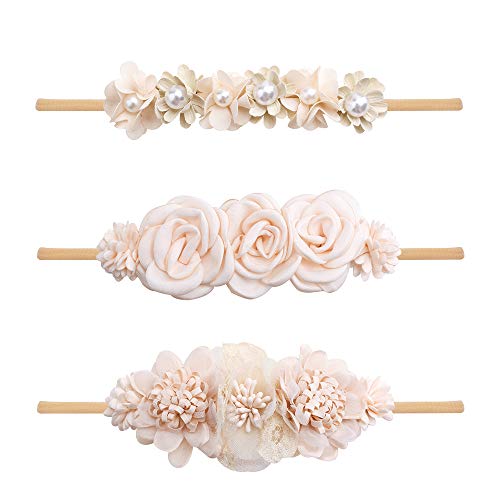 mligril Baby Girl Nylon Headbands Flower Hair Bows Accessories-Elastic Hair Band Crown Handmade FLoral Wraps Birthday Gifts for Girls Newborn Infant Toddler 3Pcs - Image 1
