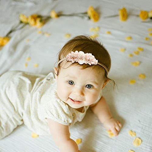 mligril Baby Girl Nylon Headbands Flower Hair Bows Accessories-Elastic Hair Band Crown Handmade FLoral Wraps Birthday Gifts for Girls Newborn Infant Toddler 3Pcs - Image 2