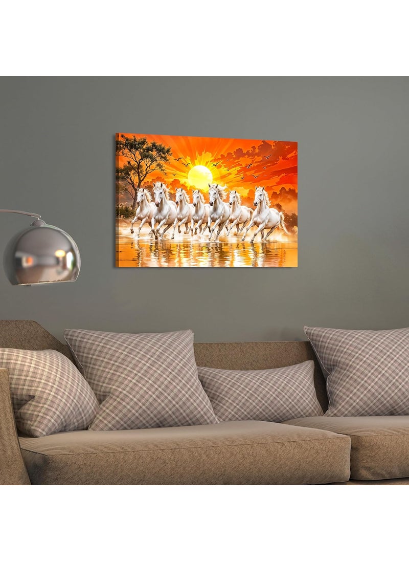 FlyBuy HUB Flybuy Hub Premium Canvas Wall Painting 7 Running Horses Vastu Design Living Room Decor Colour 3 18 X 12 INCH Wrapped Canvas  - Image 2