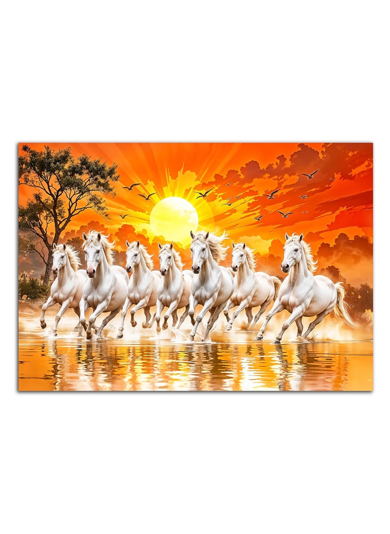 FlyBuy HUB Flybuy Hub Premium Canvas Wall Painting 7 Running Horses Vastu Design Living Room Decor Colour 3 18 X 12 INCH Wrapped Canvas  - Image 1