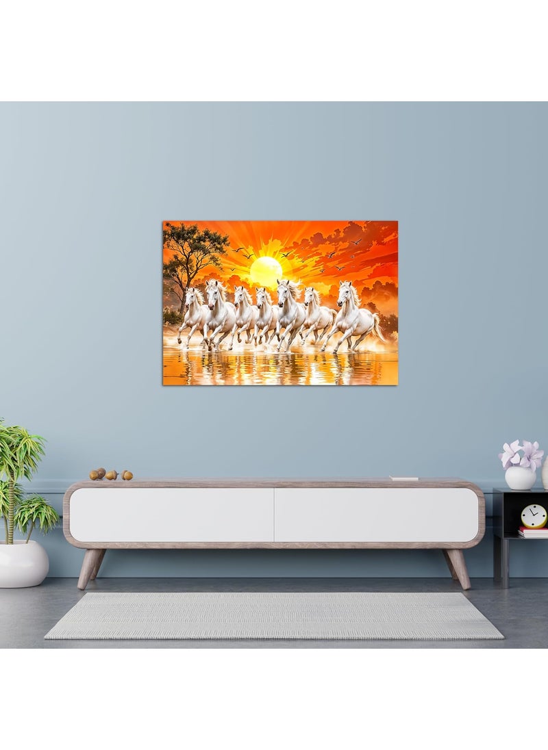 FlyBuy HUB Flybuy Hub Premium Canvas Wall Painting 7 Running Horses Vastu Design Living Room Decor Colour 3 18 X 12 INCH Wrapped Canvas  - Image 4