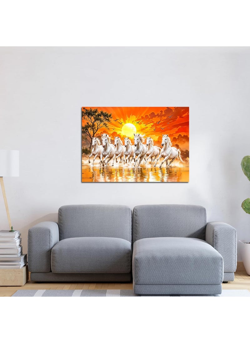 FlyBuy HUB Flybuy Hub Premium Canvas Wall Painting 7 Running Horses Vastu Design Living Room Decor Colour 3 18 X 12 INCH Wrapped Canvas  - Image 5