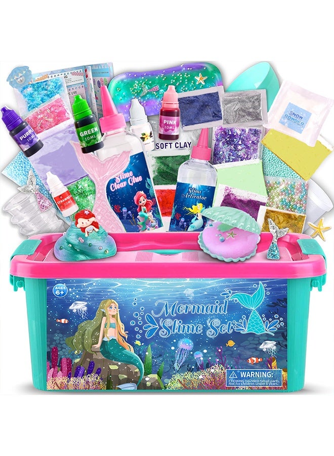 Beauenty Mermaid Slime Kit for Girls, Shimmer Slime Making Kit for 6+ Kids Ages  DIY Fluffy Glitter Slime Mermaid Gifts - Image 1
