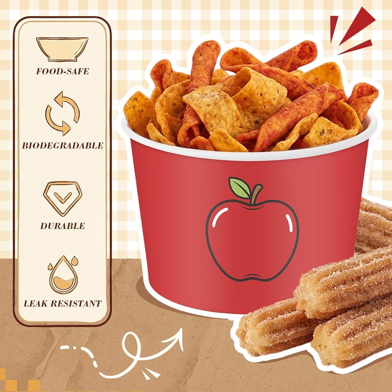 Romooa 48 Pcs 9oz Graduation Theme Paper Bowls Treat Snack Cups Ice Cream Dessert Bowl Pencils Rulers Notebooks Apple Stationery Pattern Treat Snack Cup for Hot or Cold Food Graduation Party Supplies - Image 4