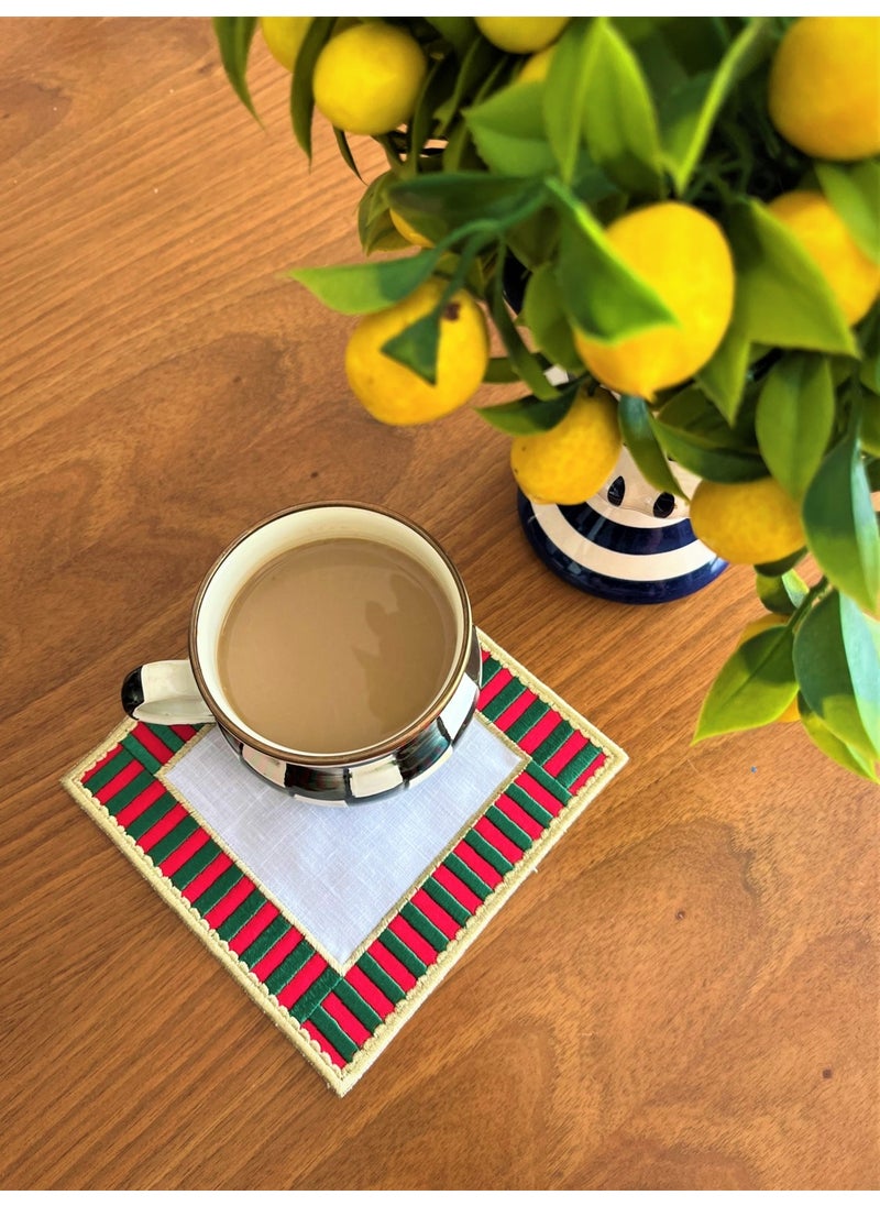 Ge Living - 2 Pieces Green Red Candy Series Decorative Checkered Cocktail Napkin - Image 1