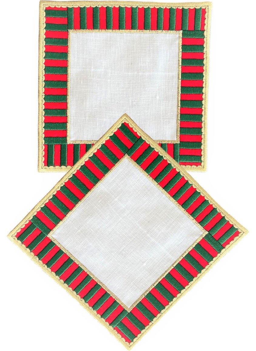 Ge Living - 2 Pieces Green Red Candy Series Decorative Checkered Cocktail Napkin - Image 1