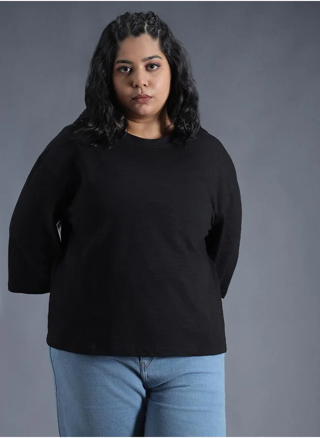 HIGH STAR Plus Size Solid Cotton Boxy Fit T-Shirt