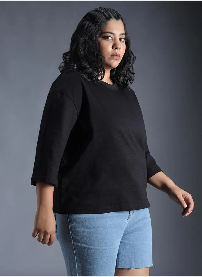 HIGH STAR Plus Size Solid Cotton Boxy Fit T-Shirt