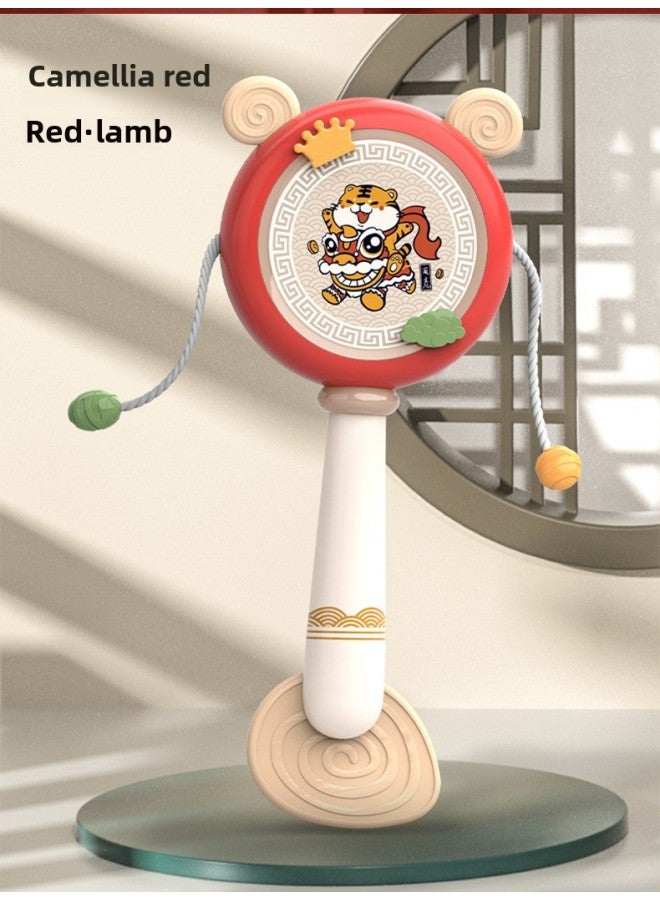 BL Baby Toy Cartoon Rattle Drum Can Gnaw Gum Rubber Toy Hand-cranked Tambourine Puzzle Early-Color:National Trend Lamb - Red - Image 1