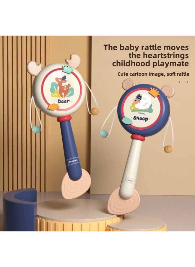 BL Baby Toy Cartoon Rattle Drum Can Gnaw Gum Rubber Toy Hand-cranked Tambourine Puzzle Early-Color:National Trend Lamb - Red - Image 3