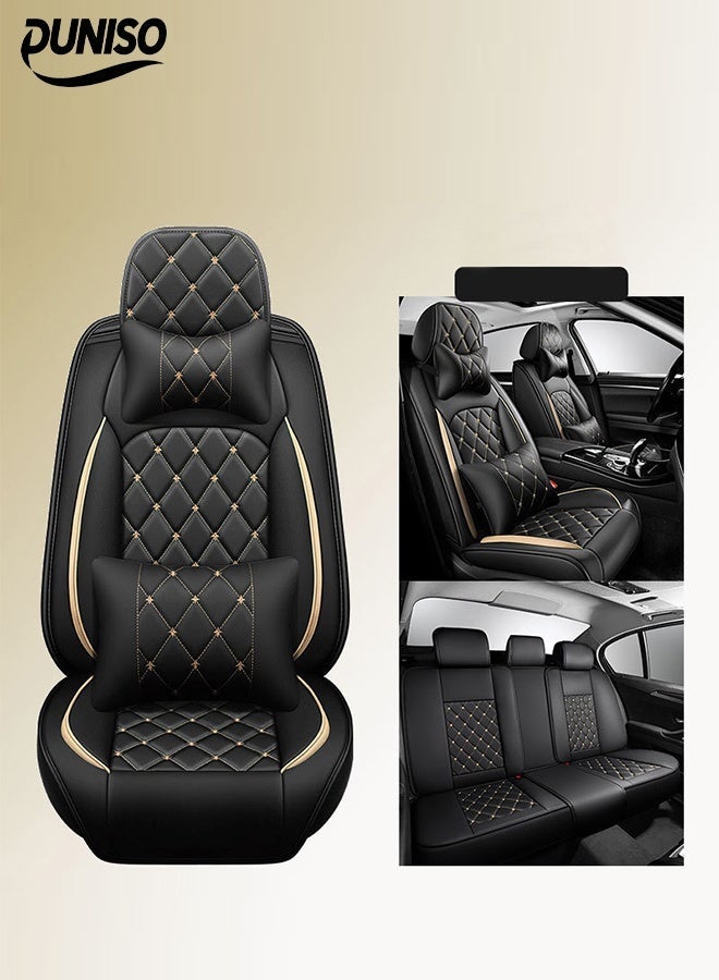 DUNISO Car Seat Cover,Universal Fully Wrapped Seat Cushion, Artificial Leather Car Backrest Seat Cover, With Headrest and Lumbar CushionWear Resistant And Anti Slip, Suitable For All Seasons, Suitable For Most Car Seats - Image 1