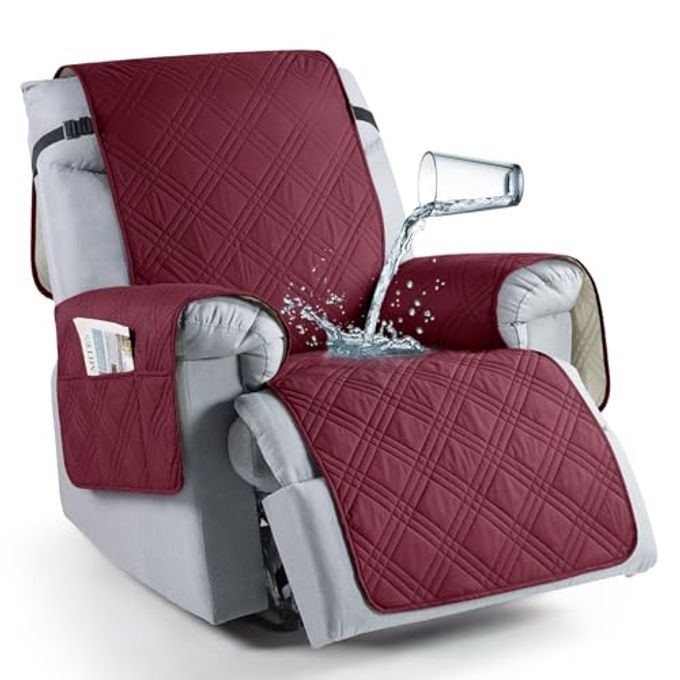 TAOCOCO 100% Waterproof Recliner Chair Cover, Oversized Recliner Covers for Large Recliner Chair with Double Straps, Non Slip Reclining Chair Cover for Kids, Pets(28'', Wine) - Image 1