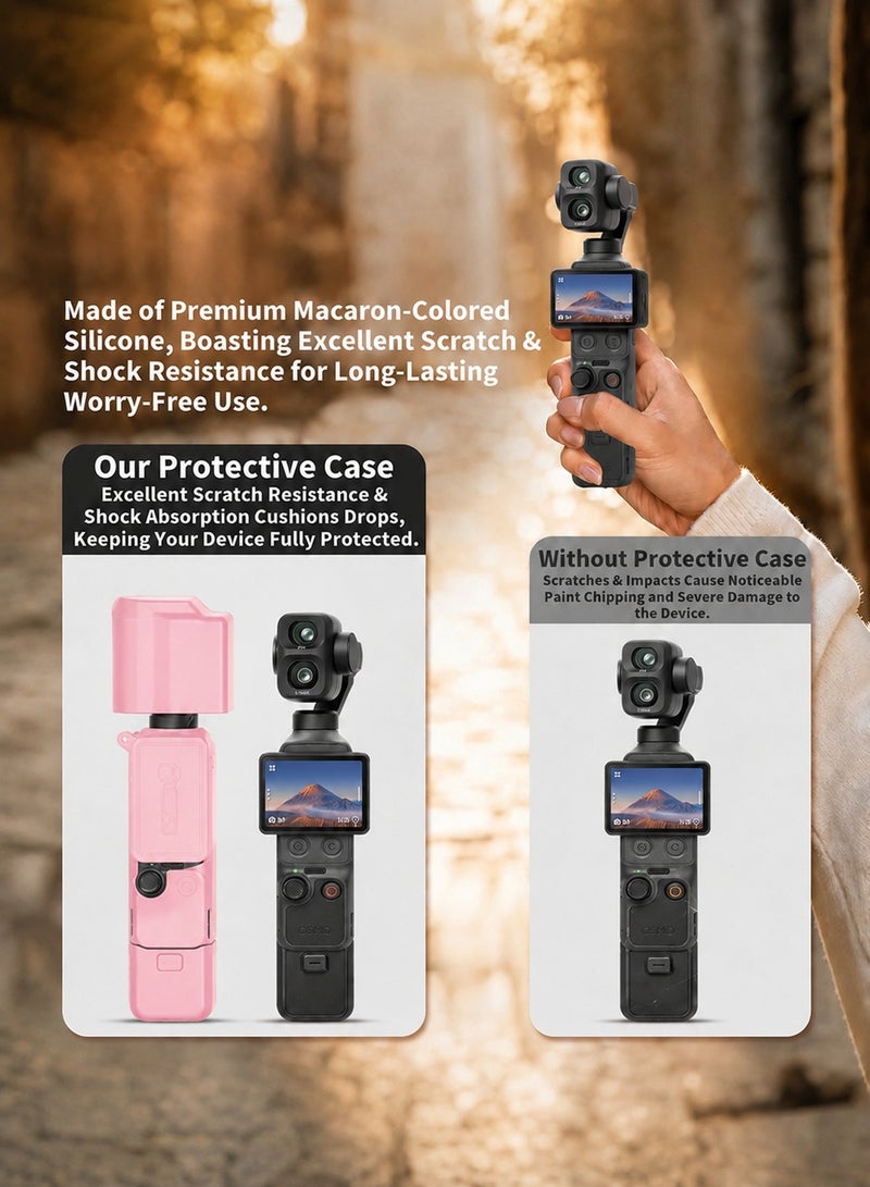 SJet DJI OSMO Pocket 4P Pocket 4 Pro Accessory Kit, Silicone Protective Case Cover, Tempered Glass Screen Protector, Lens Protector (Pink) - Image 2