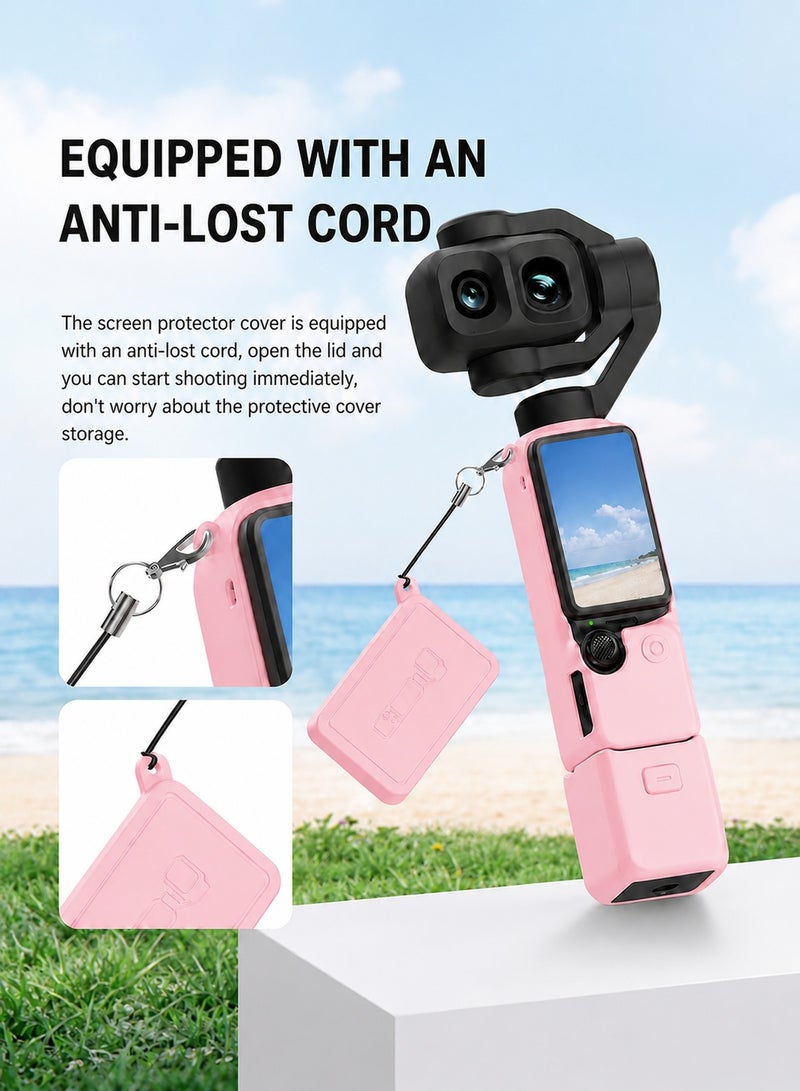 SJet DJI OSMO Pocket 4P Pocket 4 Pro Accessory Kit, Silicone Protective Case Cover, Tempered Glass Screen Protector, Lens Protector (Pink) - Image 5