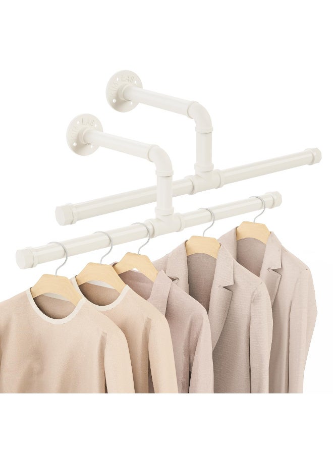 ZERIFAM Industrial Pipe Clothes Rack, 2Pack Wall Mounted Clothes Rack, Metal Garment Bar Space-Saving, Multi-purpose Hanging Clothes Racks for Bedroom, Bathroom, Laundry Room, Clothing Store (WHITE) - Image 1