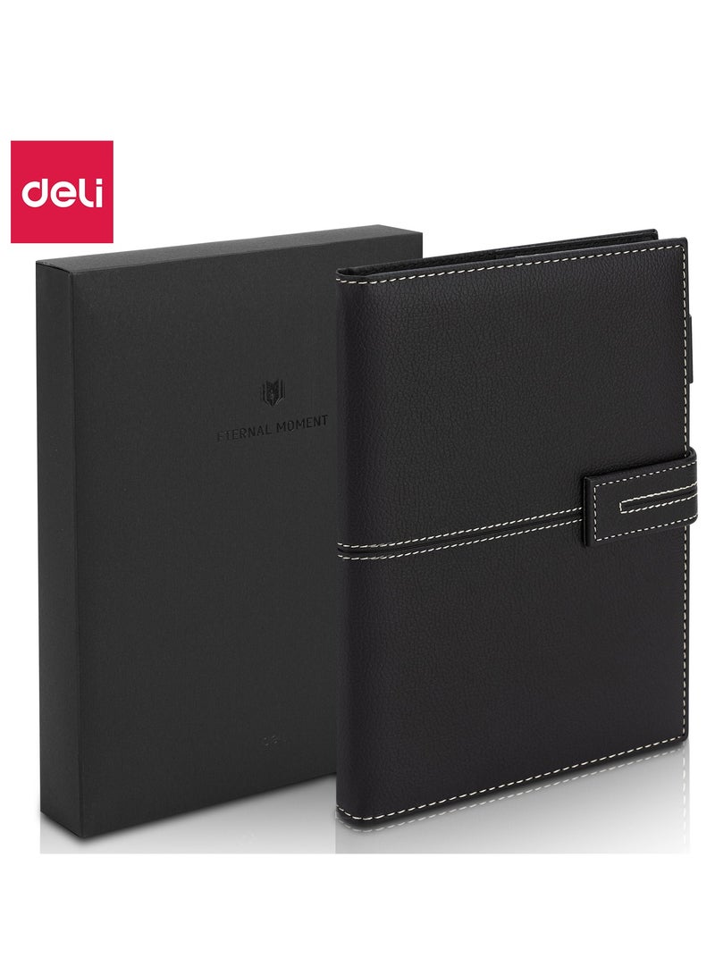 Deli EN139L Leather Cover Notebook A5 – 120 Sheets, 80 gsm – ideal for professional planning, meeting notes, and personal journaling - Image 1