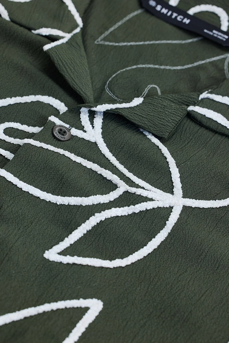 سنيتش Dark Green Abstract Half Sleeve Boxy Shirt