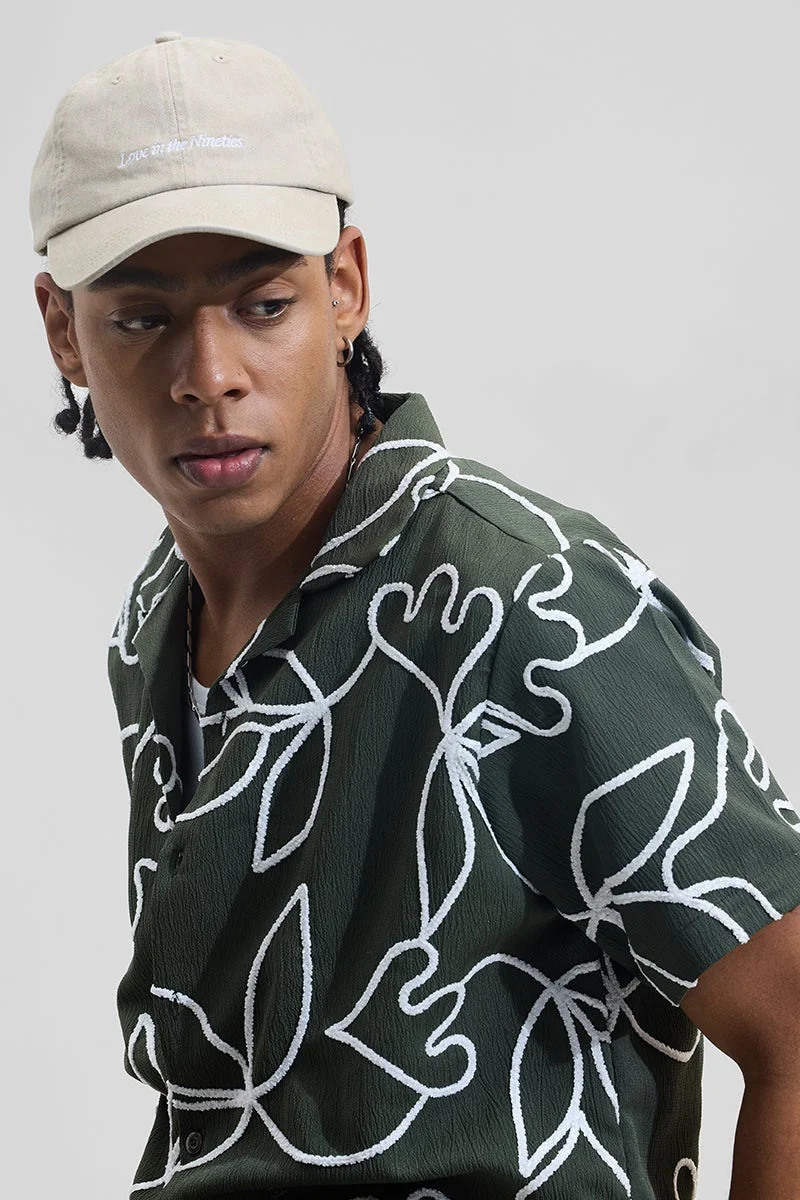 سنيتش Dark Green Abstract Half Sleeve Boxy Shirt