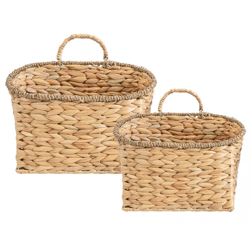 Quincry Set of 2 Woven Hanging Basket, Water Hyacinth Handmade Wicke Hanging Wall Baskets for Organizing, Front Door, Mail, Flowers-for Garden Farmhouse Home - Image 5