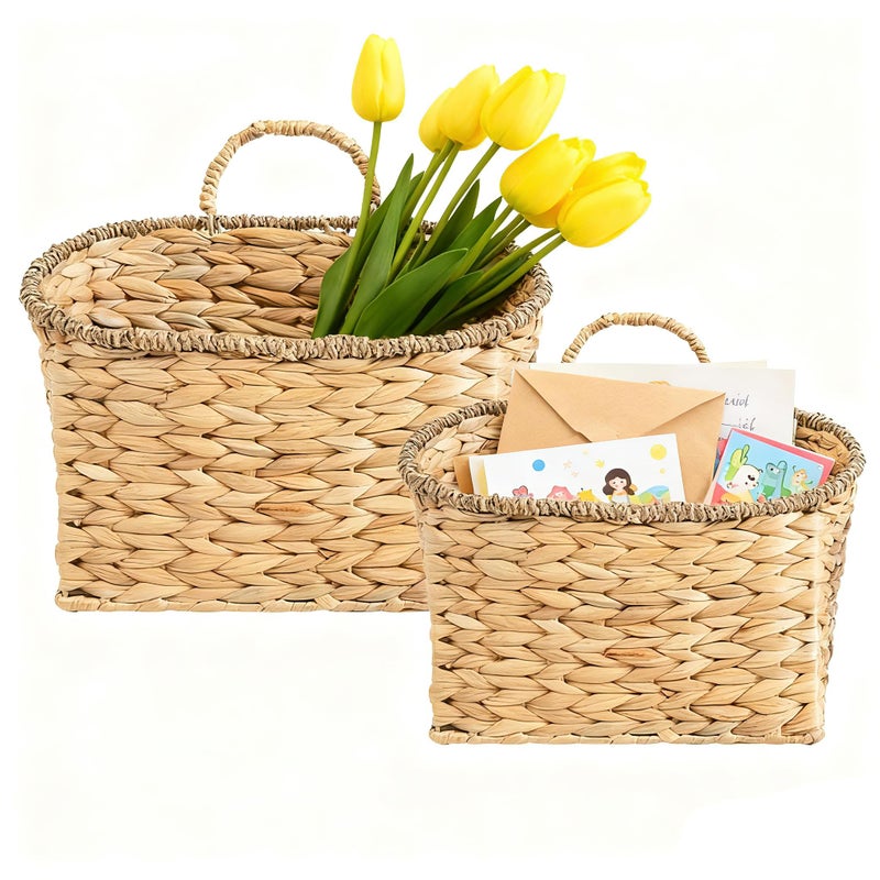 Quincry Set of 2 Woven Hanging Basket, Water Hyacinth Handmade Wicke Hanging Wall Baskets for Organizing, Front Door, Mail, Flowers-for Garden Farmhouse Home - Image 1