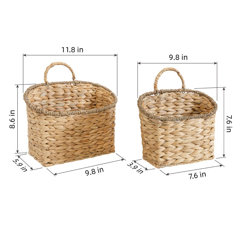 Quincry Set of 2 Woven Hanging Basket, Water Hyacinth Handmade Wicke Hanging Wall Baskets for Organizing, Front Door, Mail, Flowers-for Garden Farmhouse Home - Image 4