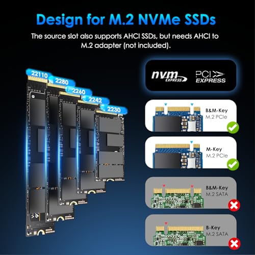 WAVLINK M.2 NVMe SSD Cloner Dock, 10Gbps Dual-Bay NVMe to USB-C/A Enclosure, Supports Offline Clone, UASP, Design for M-Key or M+B Key SSDs in Size 2230/2242/2260/2280/22110, SSD Not Include - Image 5