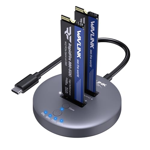 WAVLINK M.2 NVMe SSD Cloner Dock, 10Gbps Dual-Bay NVMe to USB-C/A Enclosure, Supports Offline Clone, UASP, Design for M-Key or M+B Key SSDs in Size 2230/2242/2260/2280/22110, SSD Not Include - Image 1