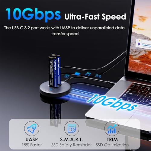 WAVLINK M.2 NVMe SSD Cloner Dock, 10Gbps Dual-Bay NVMe to USB-C/A Enclosure, Supports Offline Clone, UASP, Design for M-Key or M+B Key SSDs in Size 2230/2242/2260/2280/22110, SSD Not Include - Image 4