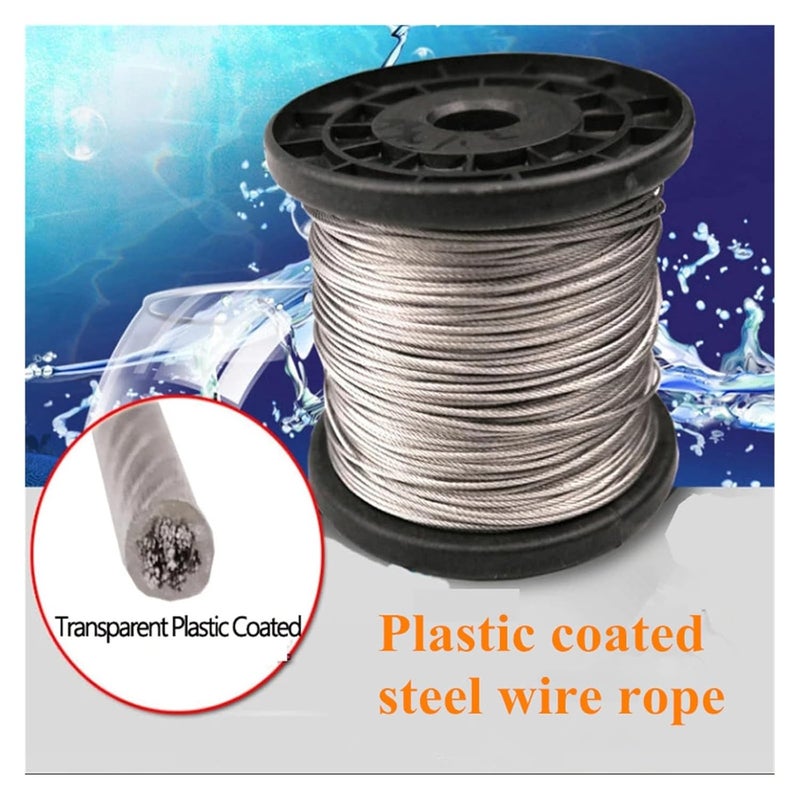 Wire Rope, 304 Stainless Steel Cable PVC Coated Steel Wire Rope Cable Clothesline Rustproof Stainless Steel(2 Meter,Diameter 0.5mm) - Image 2