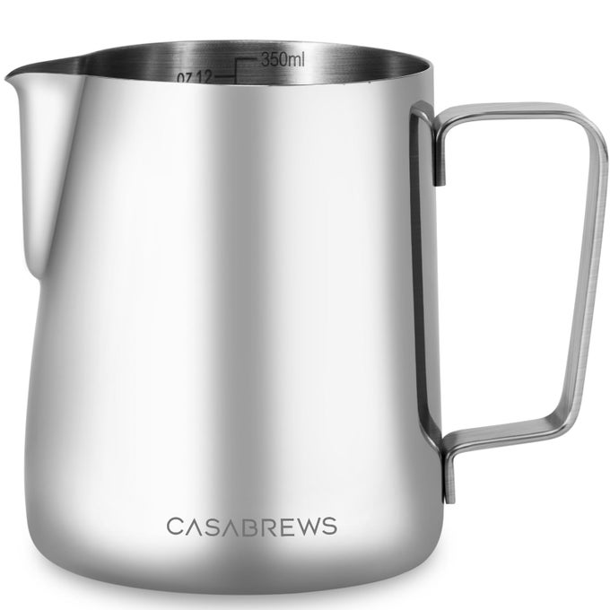 CASMP350 MILK FROTHING PITCHER STAINLESS STEEL STEAMING PITCHER WITH SHARP SPOUT 350ML 12OZ MILK FROTHER CUP FOR CAPPUCCINO OR LATTE ART ESPRESSO MACHINE ACCESSORIES FOR BARISTA