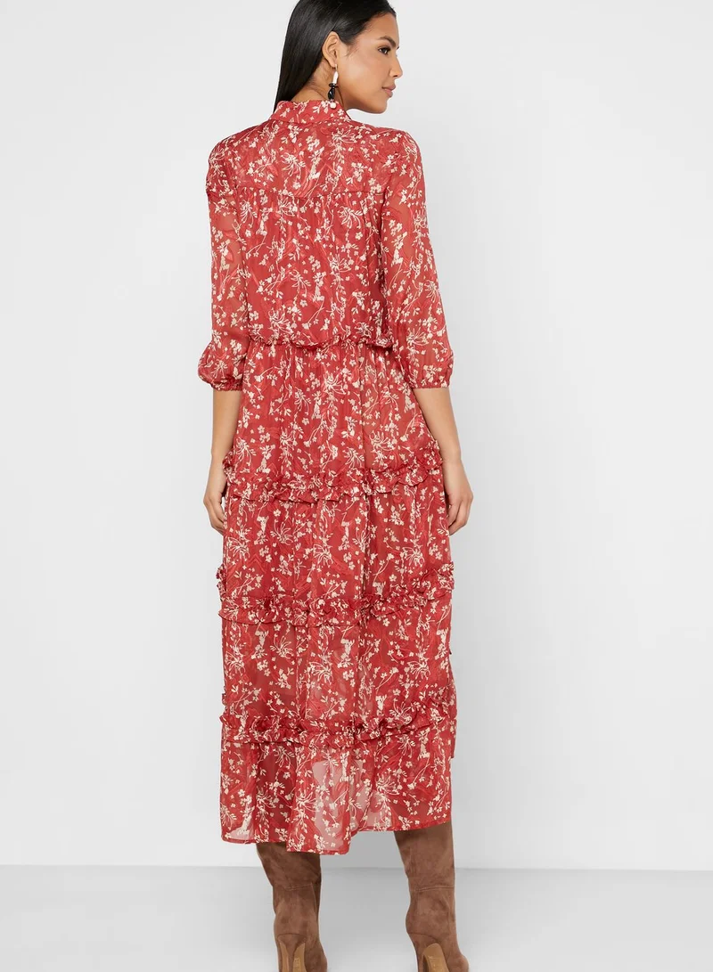VERO MODA Ruffle Trim Printed Dress