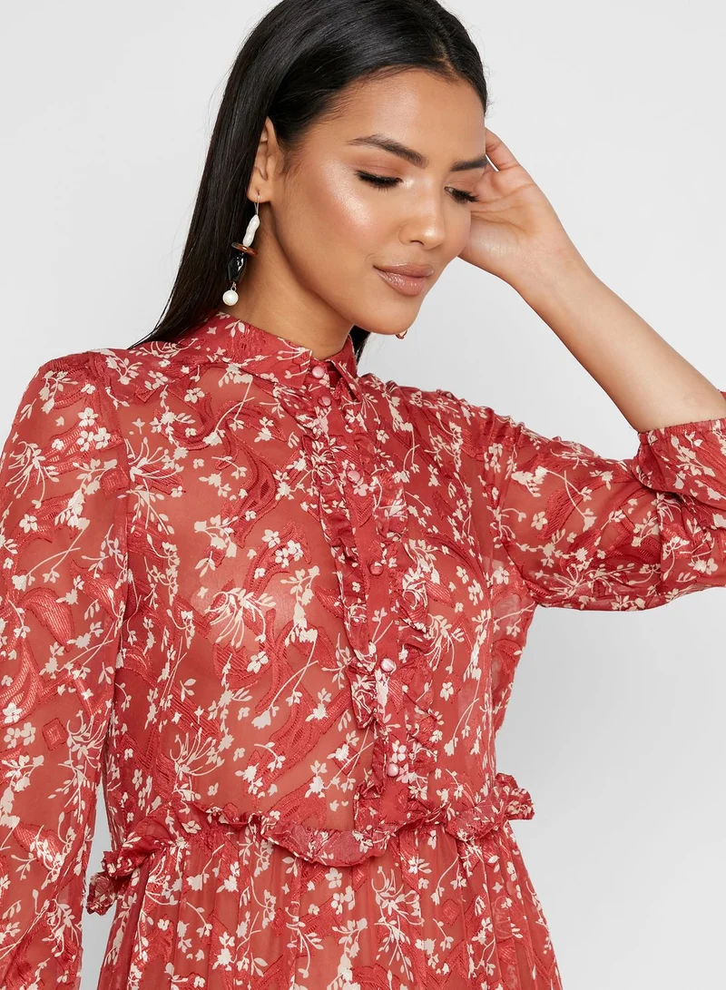 VERO MODA Ruffle Trim Printed Dress
