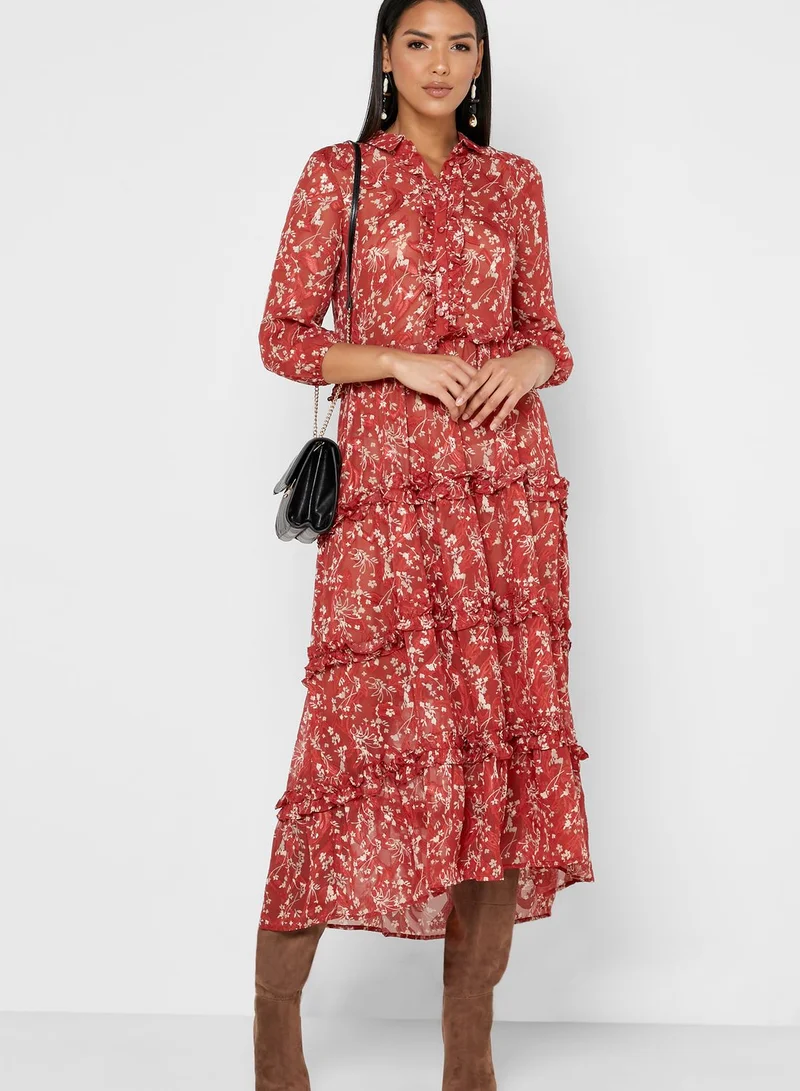 VERO MODA Ruffle Trim Printed Dress