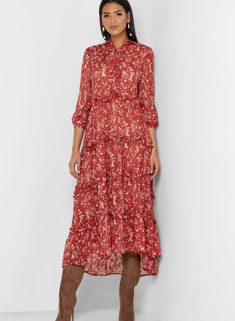 VERO MODA Ruffle Trim Printed Dress