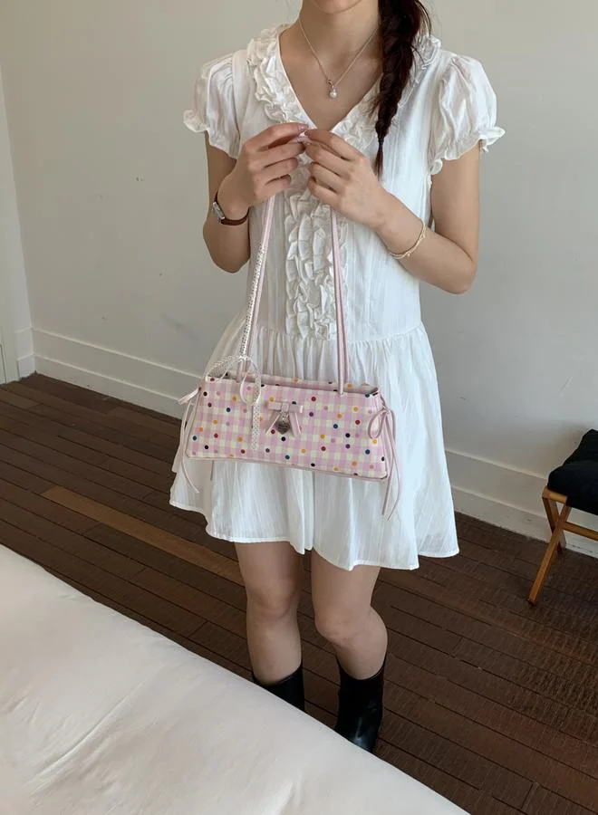 Take Two Pink Gingham Shoulder Bag with Polka Dots