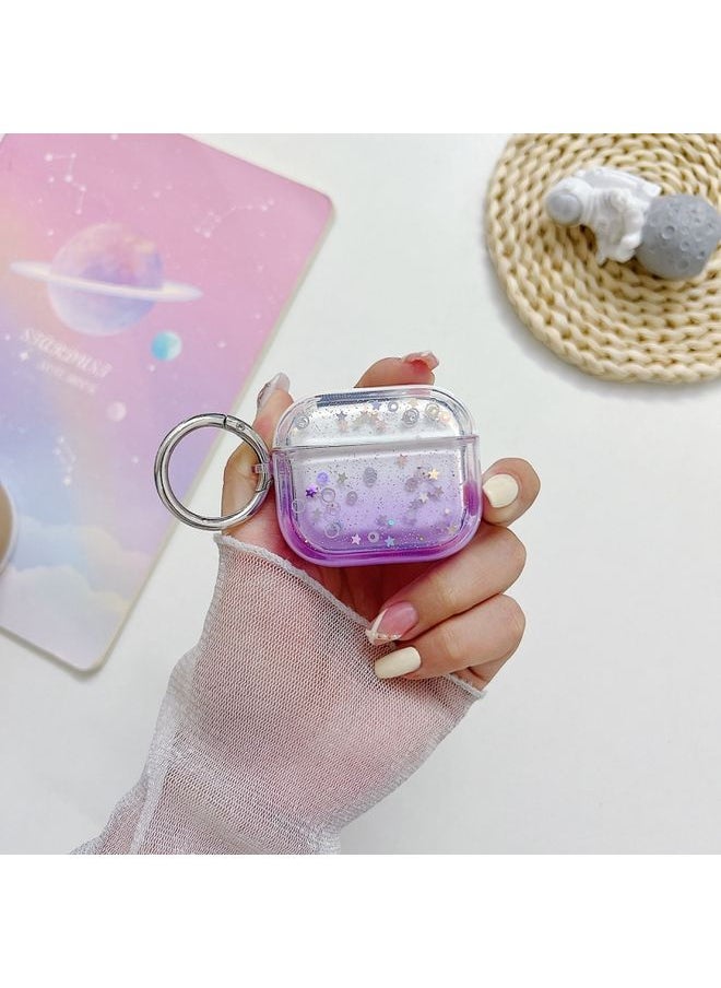 Generic Case Cover For AirPods 3 Transparent Glitter Bluetooth Earphone Protective Case Purple 