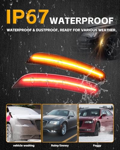 GSOWO 4 PCS LED Side Marker Lights for Chrysler 300 2015-2023, Full LED Front Amber & Rear Red Bumper Light, Smoked Lens Fender Side Marker Lamp - Image 4