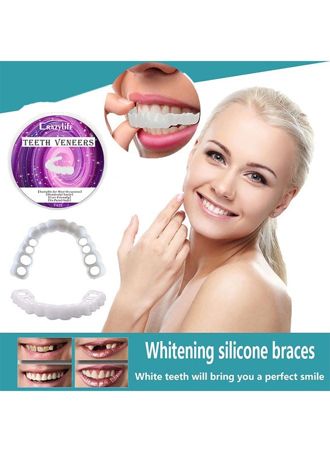 Crazylife Instant Veneers Dentures, Upper Lower Teeth Artificial Dentures Silicone Prosthetic Teeth Decoration, Cosmetic Veneers Teeth Temporary Fake Teeth Smile Teeth Veneers, for Men Women with Bad Teeth  - Image 2