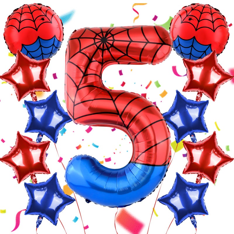 AXBMM 40 Inch Spider Theme Number Balloon, Number Block Foil Number 5 Balloons Large Big Numbers Helium Balloon for Girls Boys 5th Birthday Theme Party Decorations (Number 5) - Image 1