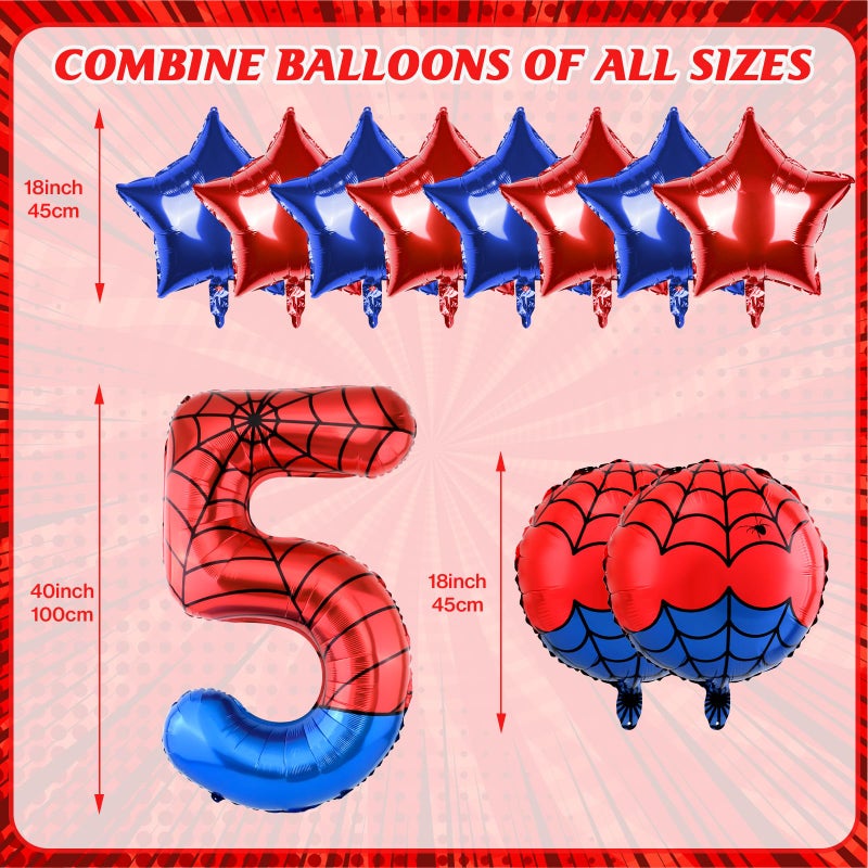 AXBMM 40 Inch Spider Theme Number Balloon, Number Block Foil Number 5 Balloons Large Big Numbers Helium Balloon for Girls Boys 5th Birthday Theme Party Decorations (Number 5) - Image 2