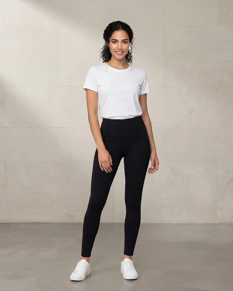 REDTAG Women Black Solid Ponte Leggings